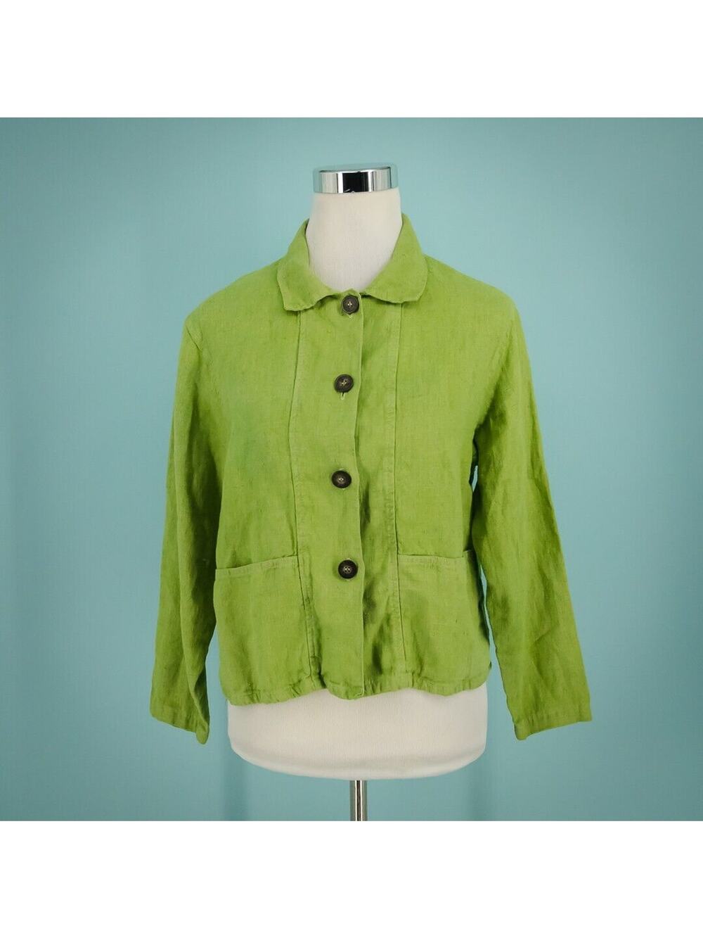 Marc Ware Hot Cotton Size Small S Green Collared Button Long Sleeve Linen Jacket